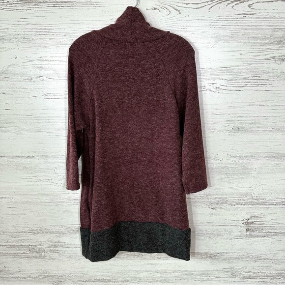 NWT FIGWOOD Cozy Turtleneck Cowl Neck Fuzzy Tunic Sweater Mini Dress Burgundy - Picture 7 of 7